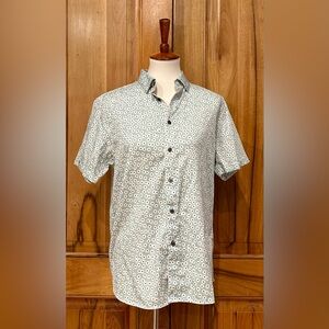 Ted Baker, London, White/Pastel Blue Floral Print Short-Sleeve Button Down EUC 4